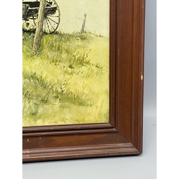 vintage wood framed print wagon fence floral landscape signed Daisys 19x15" READ - Picture 5 of 7